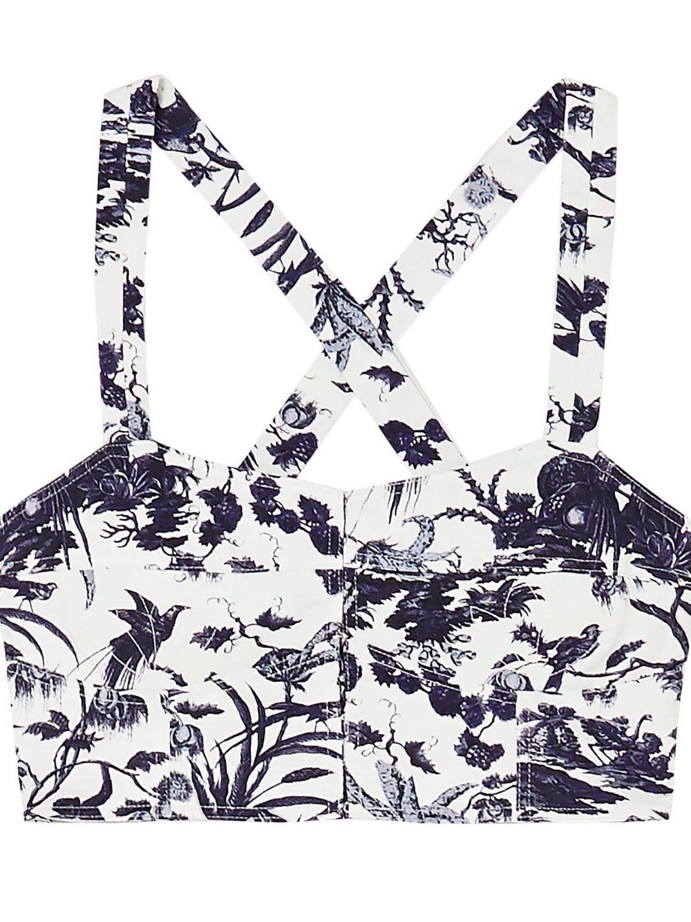 ERDEM White and Navy Floral Cropped Tank Top